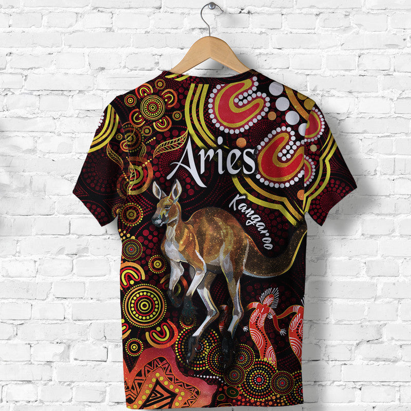 Australian Astrology T Shirt Aries Kangaroo Zodiac Aboriginal Vibes - Red - Vibe Hoodie Shop