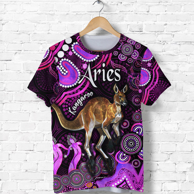 (Custom Personalised) Australian Astrology T Shirt Aries Kangaroo Zodiac Aboriginal Vibes - Pink - Vibe Hoodie Shop