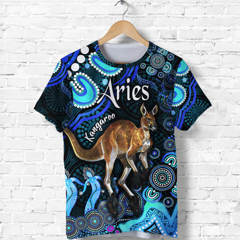 Australian Astrology T Shirt Aries Kangaroo Zodiac Aboriginal Vibes - Blue - Vibe Hoodie Shop