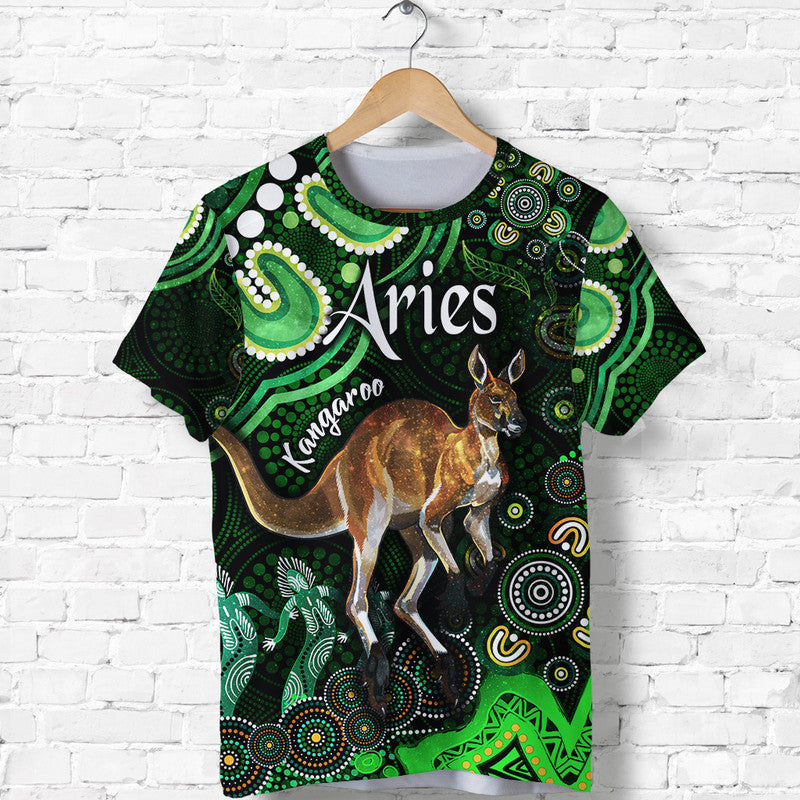 (Custom Personalised) Australian Astrology T Shirt Aries Kangaroo Zodiac Aboriginal Vibes - Green - Vibe Hoodie Shop