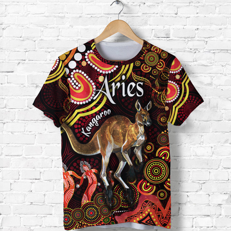 (Custom Personalised) Australian Astrology T Shirt Aries Kangaroo Zodiac Aboriginal Vibes - Red - Vibe Hoodie Shop