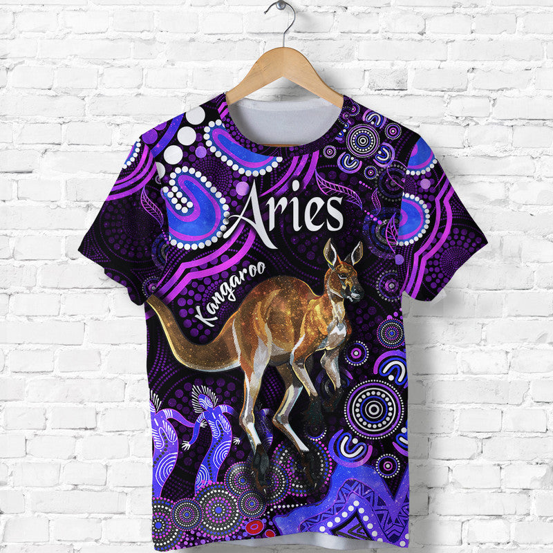 (Custom Personalised) Australian Astrology T Shirt Aries Kangaroo Zodiac Aboriginal Vibes - Purple - Vibe Hoodie Shop