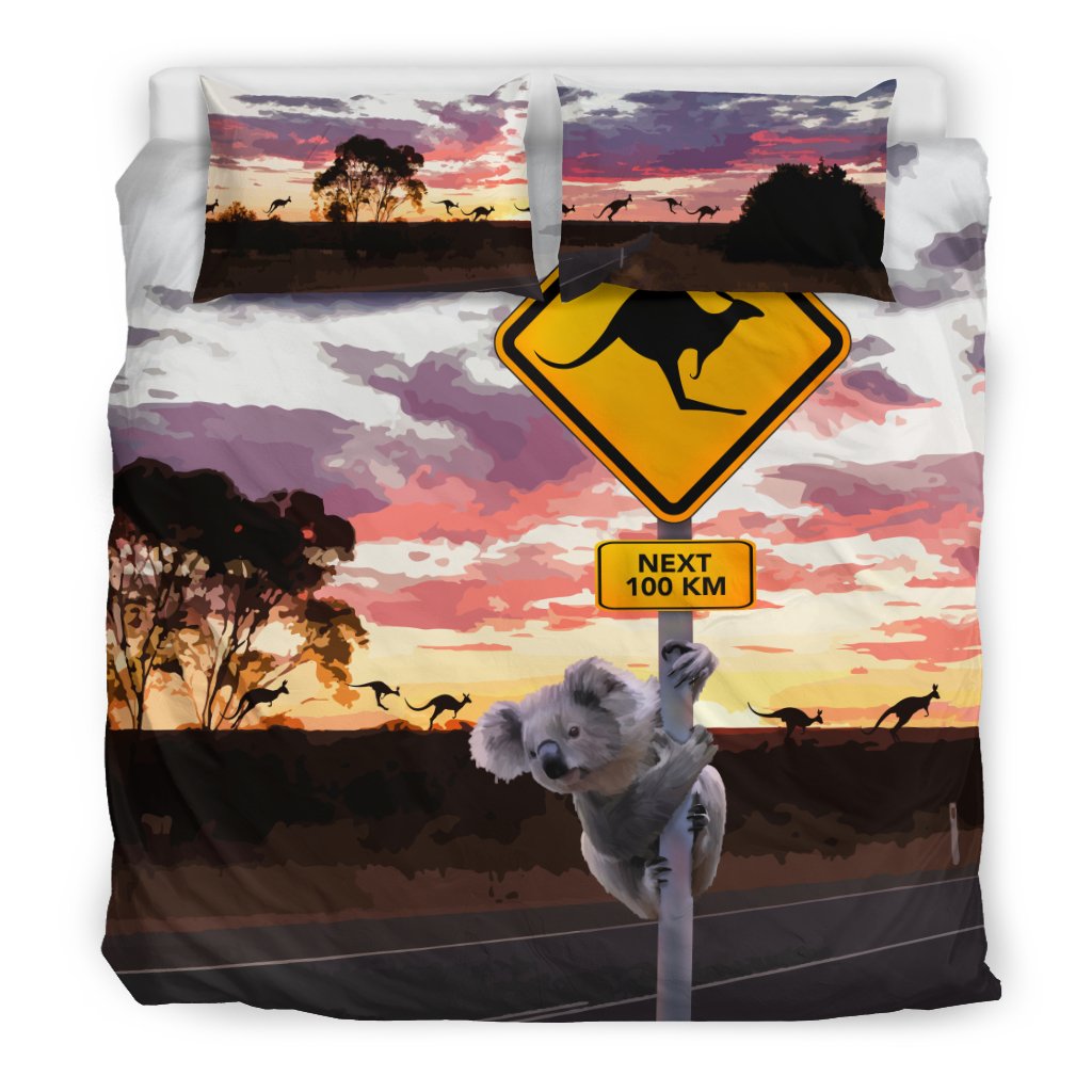 Bedding Sets - Koala Bed Kangaroo Sign Sunset Landscape Art Sets - Vibe Hoodie Shop