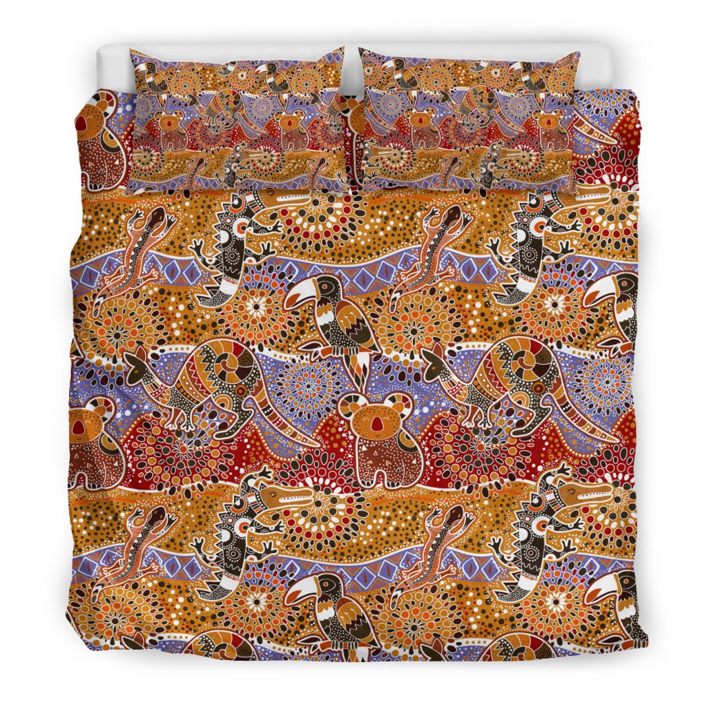 Aboriginal Bedding Sets, Kangaroo Kookaburra Koala Patterns Ver02 - Vibe Hoodie Shop