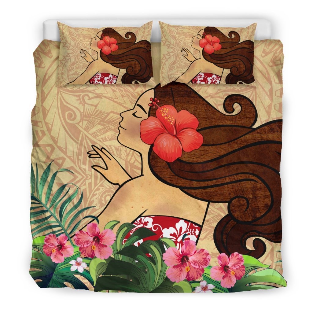 Polynesian Bedding Set - Hula Girl With Hibiscus - Vibe Hoodie Shop