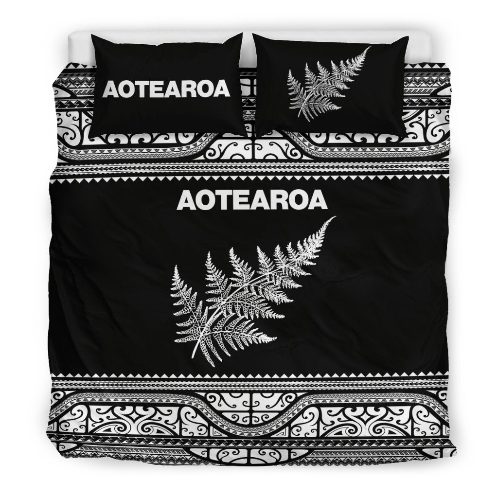 Aotearoa New Zealand Maori Bedding Set Silver Fern - White - Vibe Hoodie Shop