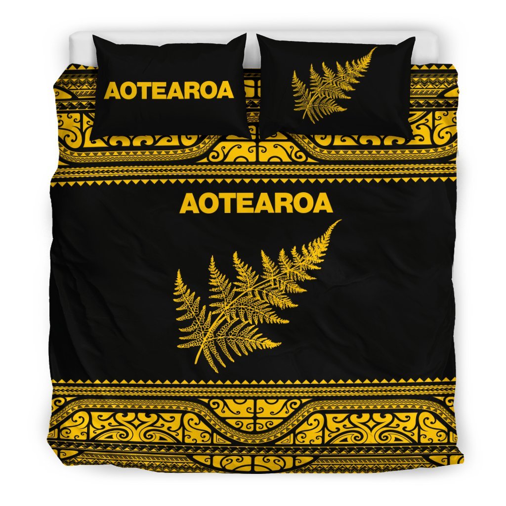 Aotearoa New Zealand Maori Bedding Set Silver Fern - Yellow - Vibe Hoodie Shop