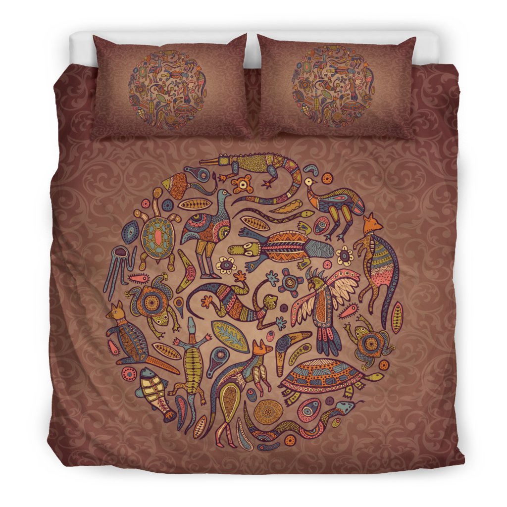 Aboriginal Bedding Sets, Kangaroo Kookaburra Circle Australian Animals - Vibe Hoodie Shop