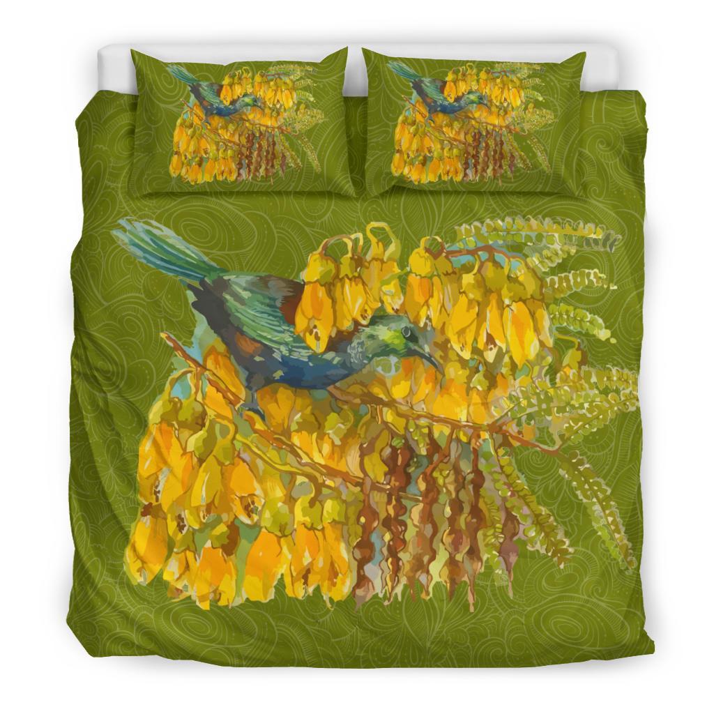 New Zealand Kowhai Bedding Set, Tui Bird Duvet Cover And Pillow Case - Vibe Hoodie Shop