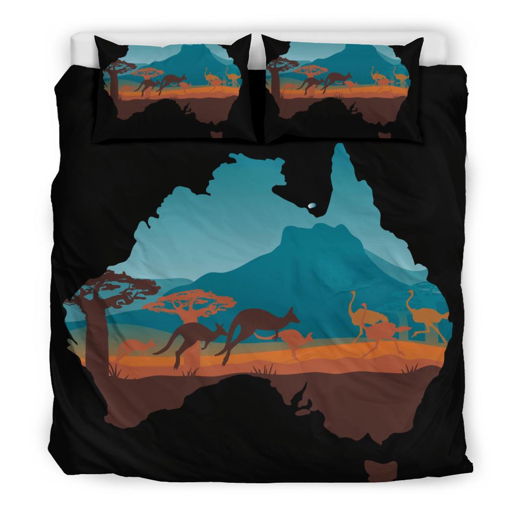 Bedding Sets - Australia Map Bed Kangaroo Uluru Landscape Art Sets - Vibe Hoodie Shop