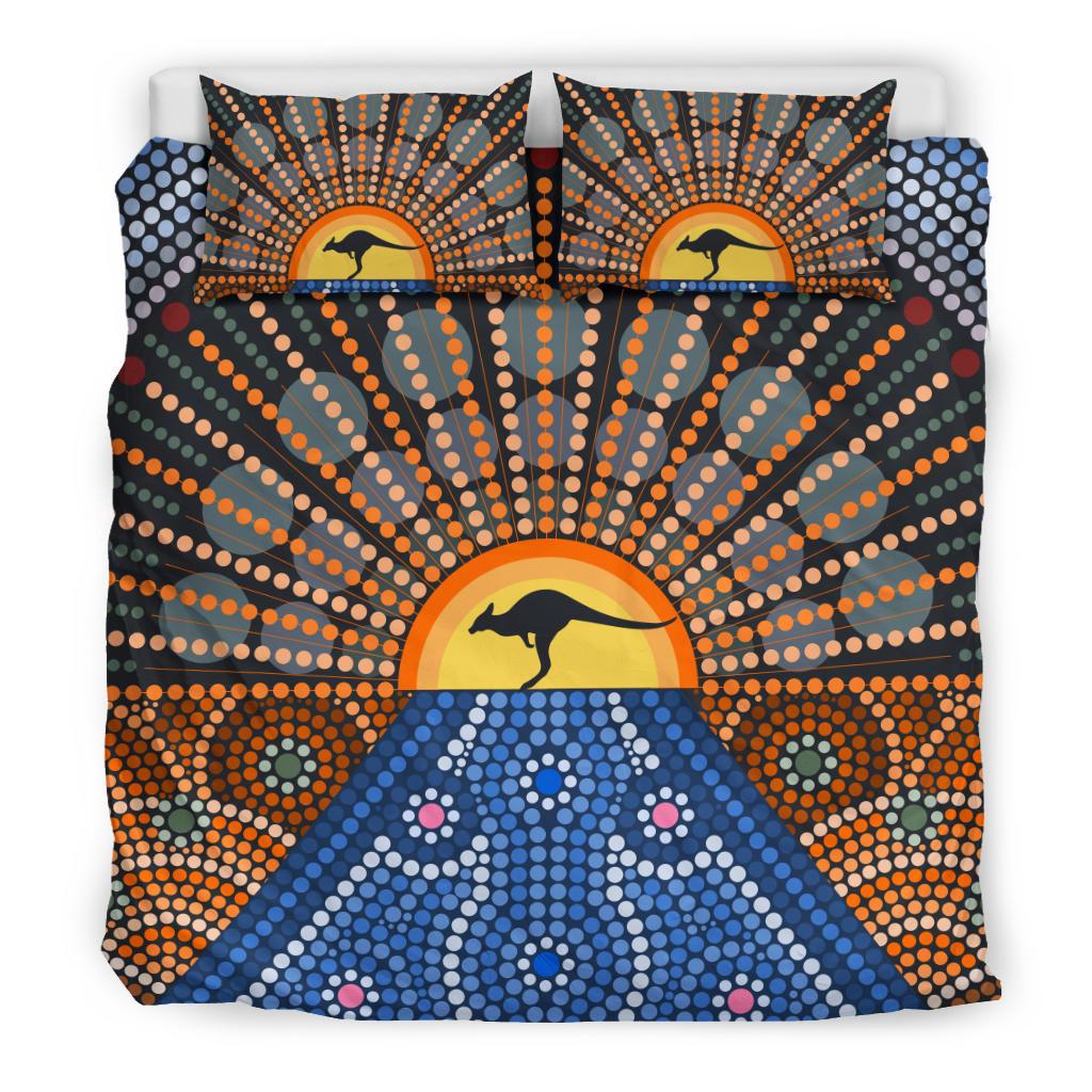 Aboriginal Bedding Sets, Kangaroo Sun Dot Painting - Vibe Hoodie Shop