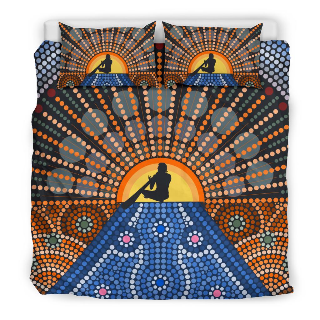 Aboriginal Bedding Sets, Didgeridoo Australia Sun Dot Painting - Vibe Hoodie Shop