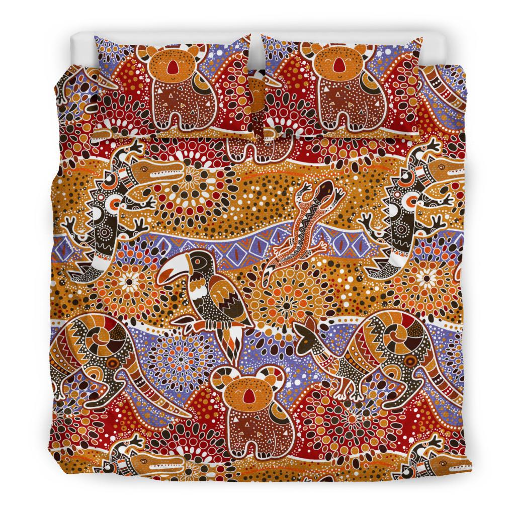 Aboriginal Bedding Sets, Kangaroo Kookaburra Koala Patterns Ver01 - Vibe Hoodie Shop