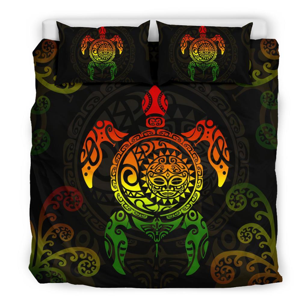 Maori Turtle Bedding Set Koru Fern Rasta - Vibe Hoodie Shop