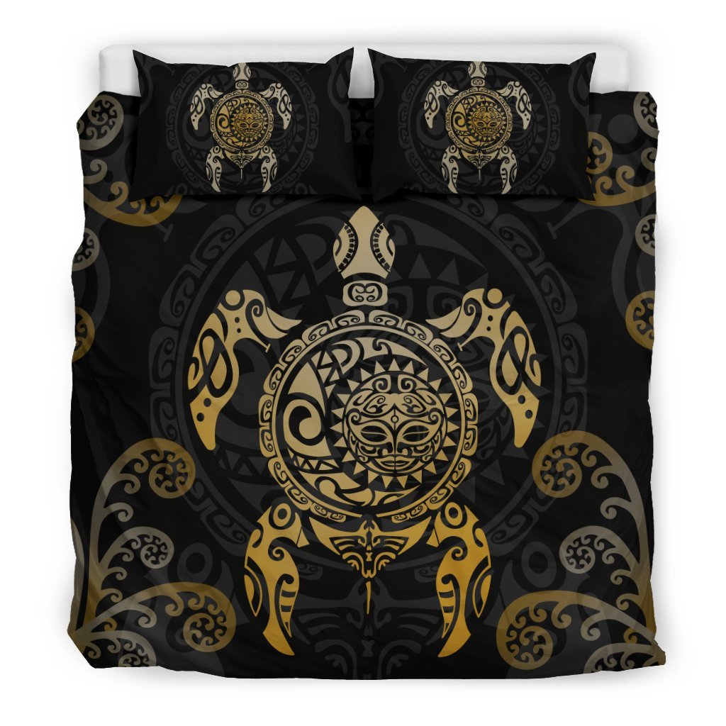 Maori Turtle Bedding Set Koru Fern Gold - Vibe Hoodie Shop