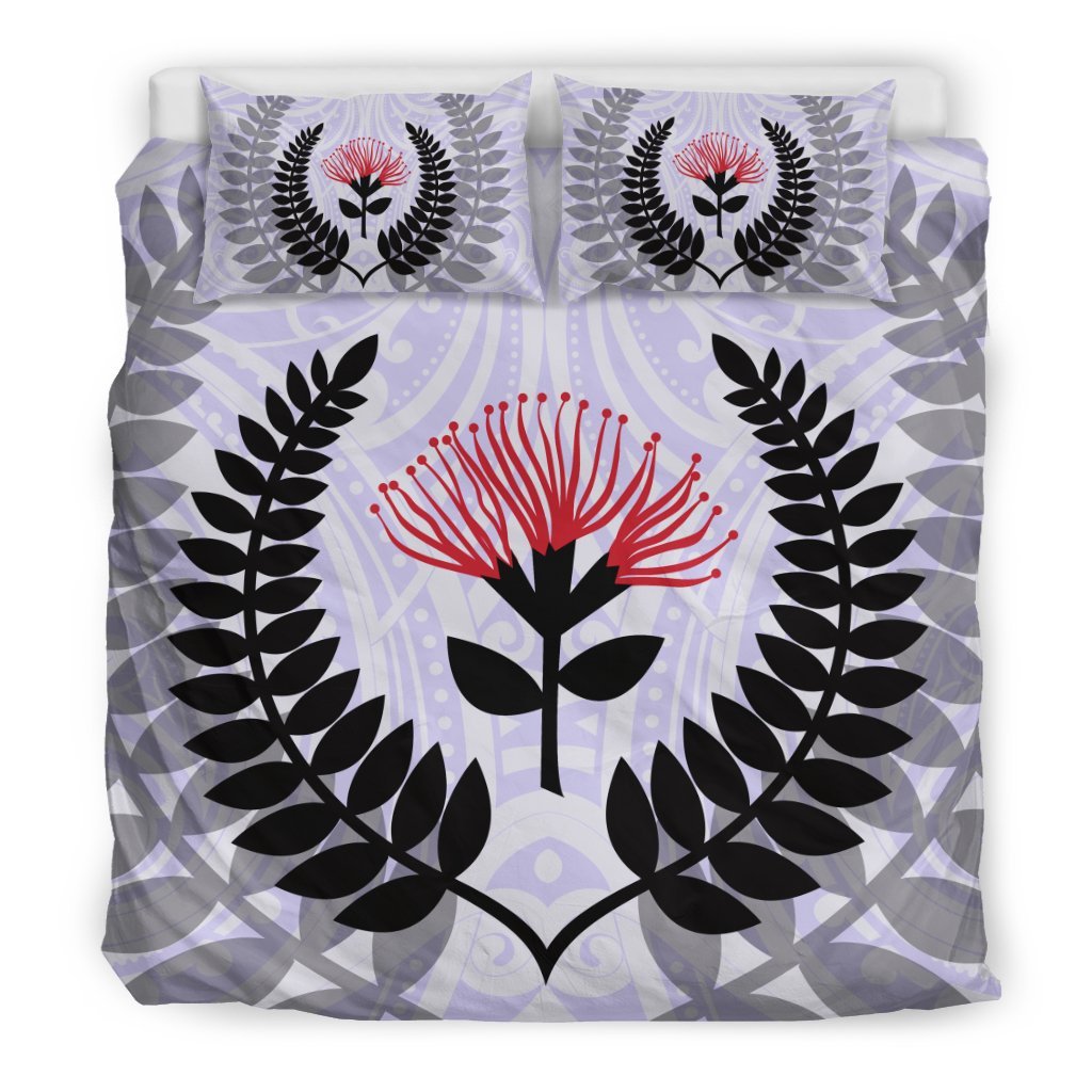 New Zealand Bedding Set Maori Silver Fern And Pohutukawa - Vibe Hoodie Shop