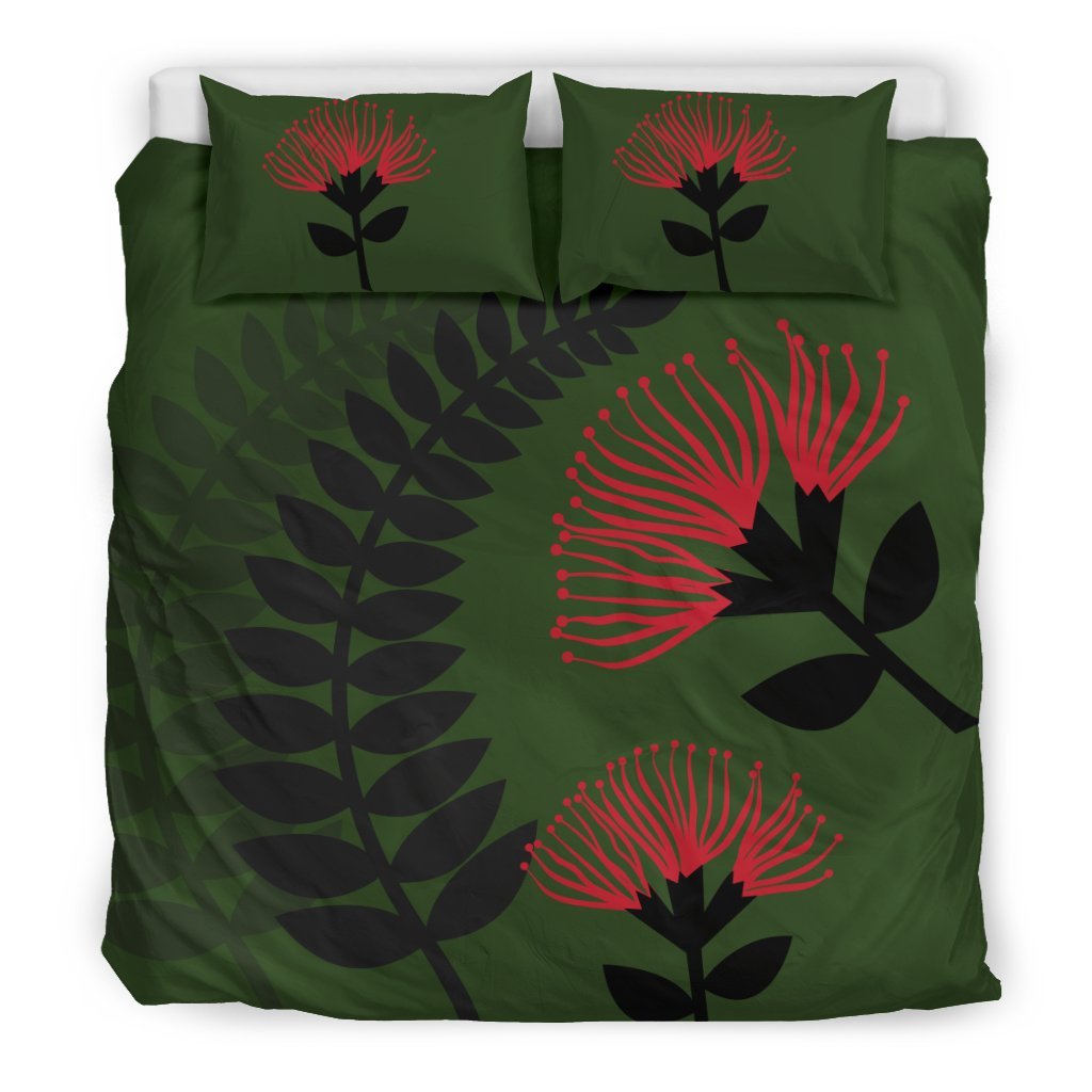 New Zealand Bedding Set Silver Fern With Pohutukawa 01 - Vibe Hoodie Shop