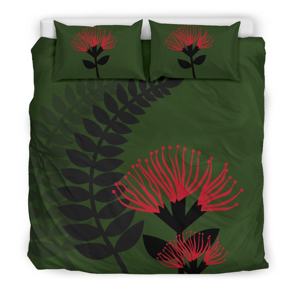New Zealand Bedding Set Silver Fern With Pohutukawa 02 - Vibe Hoodie Shop