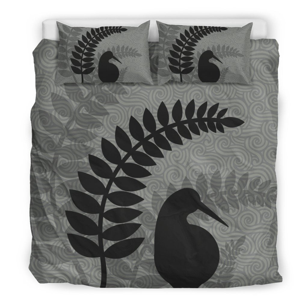 New Zealand Silver Fern Bedding Set, Kiwi Bird Duvet Cover And Pillow Case - Vibe Hoodie Shop