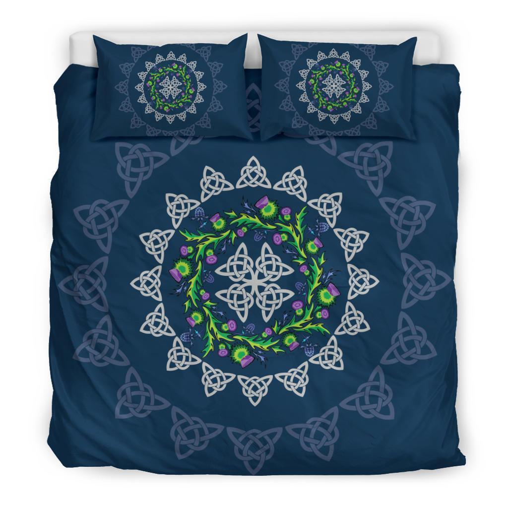 Scotland Bedding Set Thistle Flowers And Celtic Knots - Vibe Hoodie Shop