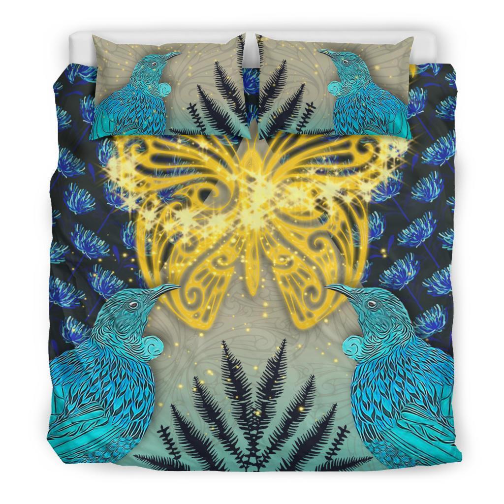 New Zealand Bedding Set, Hineraukatauri Tui Bird Duvet Cover And Pillow Case - Vibe Hoodie Shop