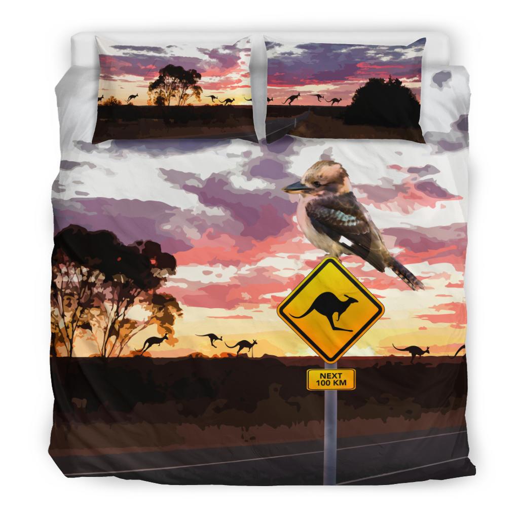 Bedding Sets - Kookaburra Bed Kangaroo Sign Landscape Art Sets - Vibe Hoodie Shop