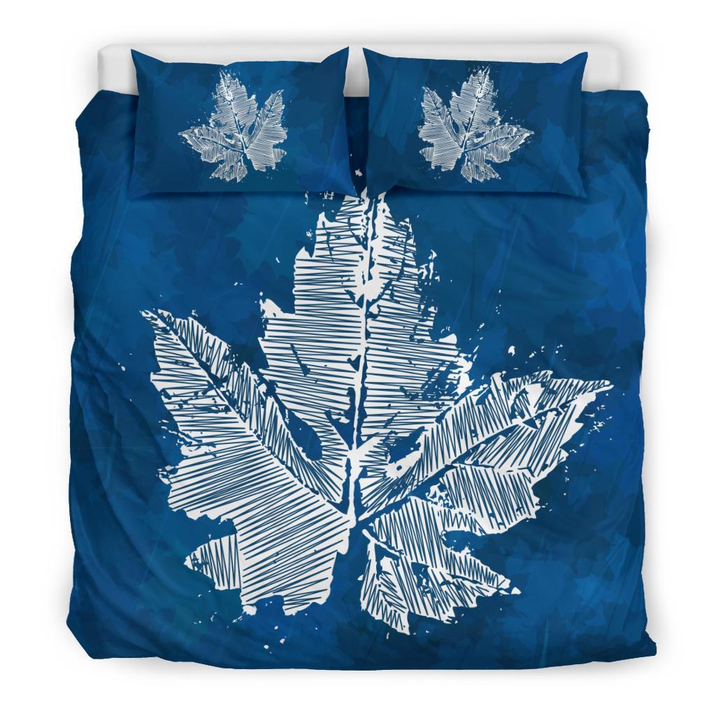 Canada Bedding Set - Grunge Maple Leaf Duvet Cover (Blue) - Vibe Hoodie Shop