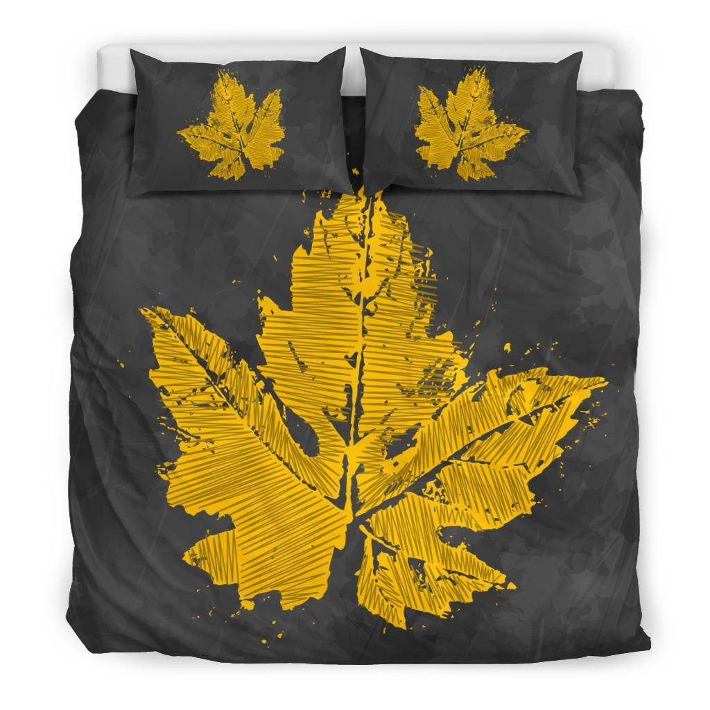 Canada Bedding Set - Grunge Maple Leaf Duvet Cover (Grey) - Vibe Hoodie Shop