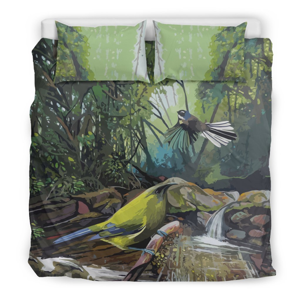 New Zealand Bedding Set, Korimako Bird Duvet Cover And Pillow Case - Vibe Hoodie Shop