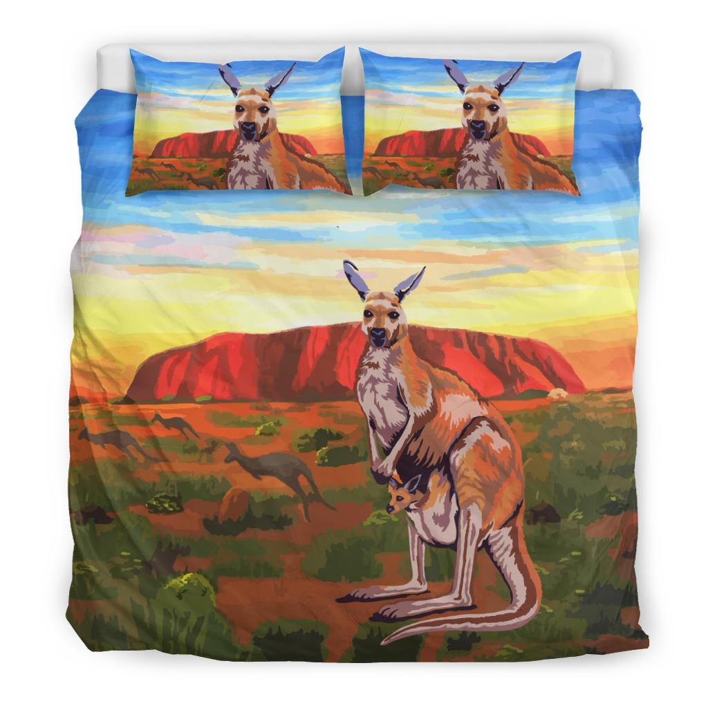 Aboriginal Bedding Sets, Kangaroo Uluru Landscape Art - Vibe Hoodie Shop