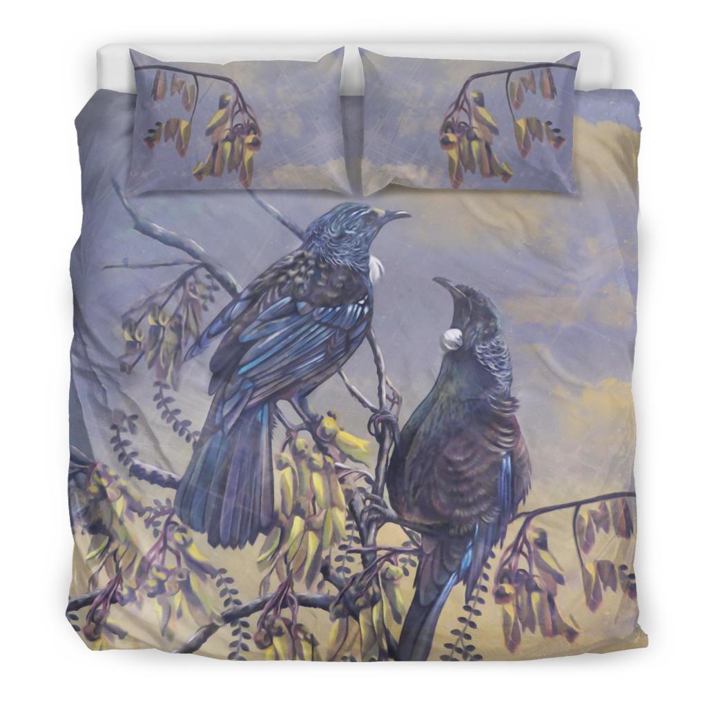 New Zealand Kowhai Bedding Set, Tui Bird Duvet Cover And Pillow Case - Vibe Hoodie Shop