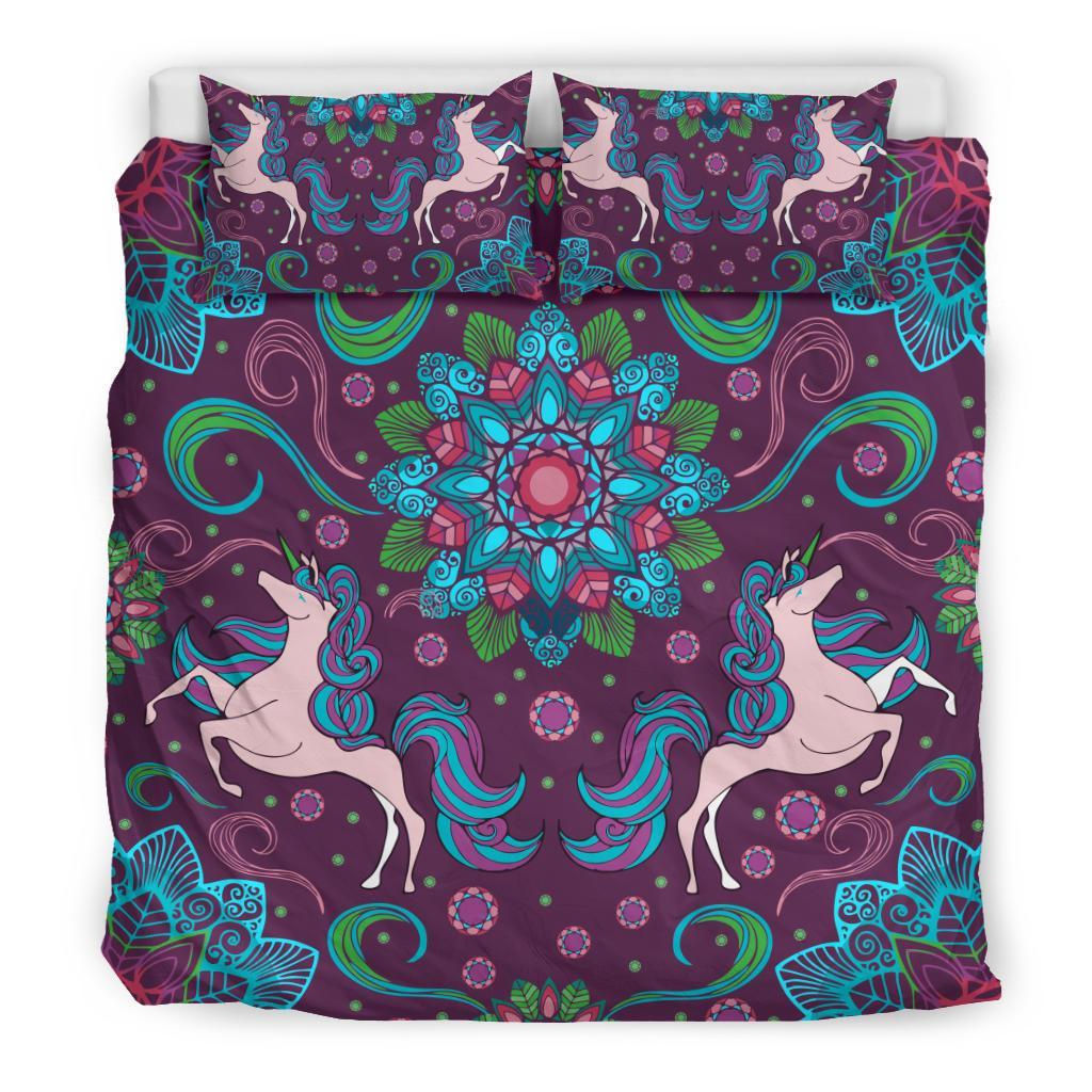 Scotland Bedding Set Unicorn And Boho Mandala Flower - Vibe Hoodie Shop