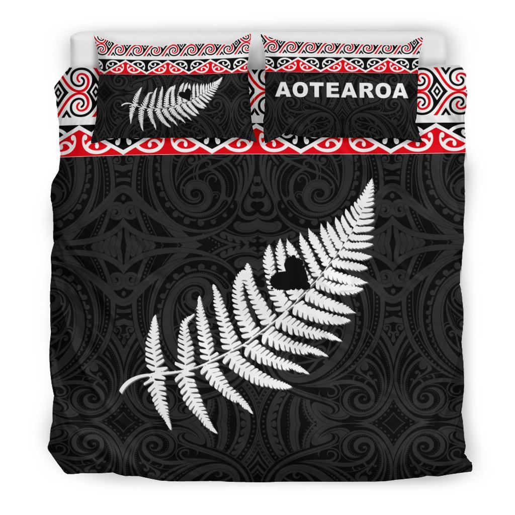 New Zealand Maori Bedding Set, Aotearoa Silver Fern Duvet Cover And Pillow Case - Vibe Hoodie Shop