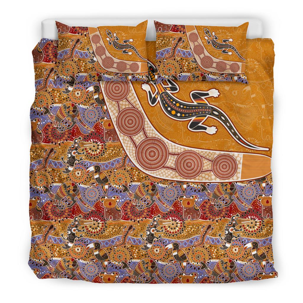 Aboriginal Bedding Sets, Lizard Patterns Boomerang Crocodile Kangaroo - Vibe Hoodie Shop