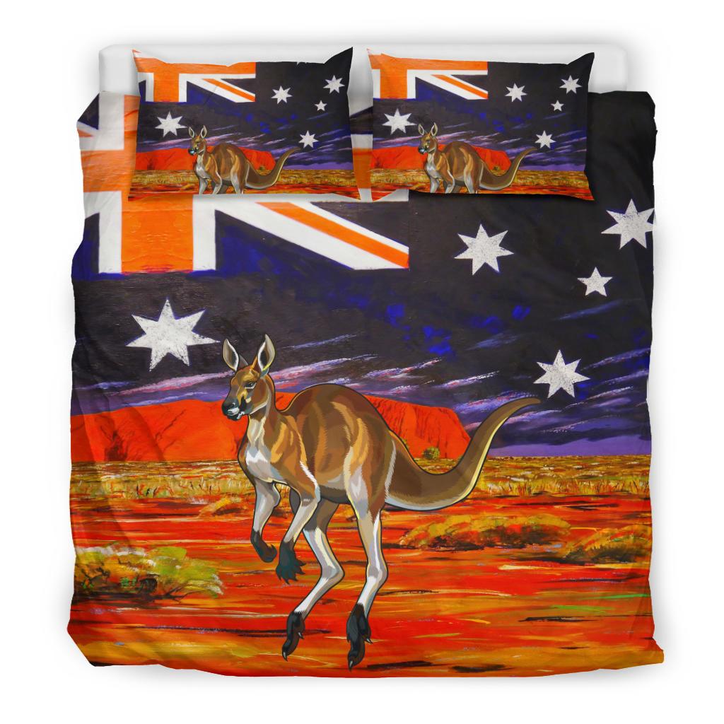 Bedding Sets - Kangaroo Bedding Aus Flag Uluru Landscape Art Sets - Vibe Hoodie Shop