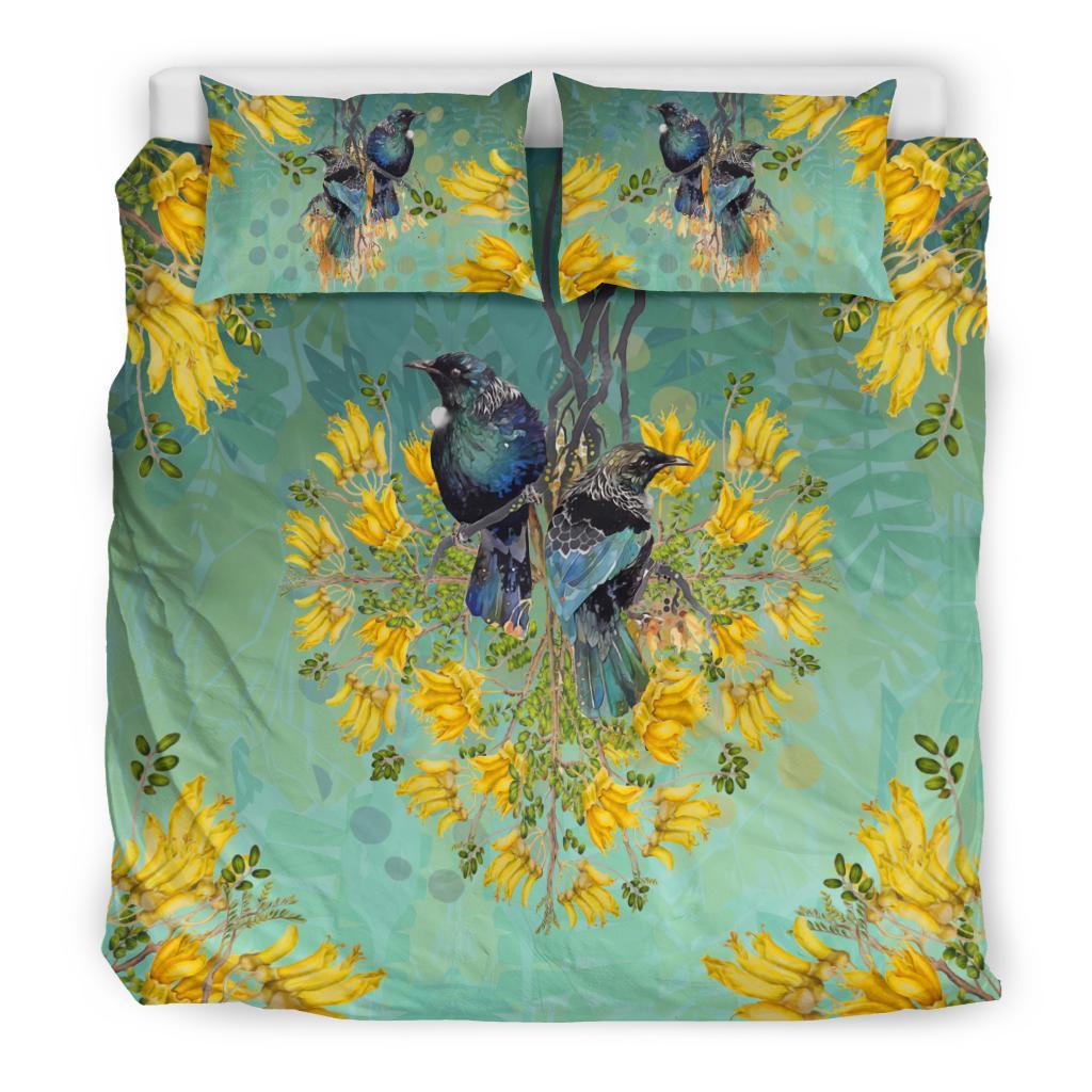 New Zealand Kowhai Bedding Set, Tui Bird Duvet Cover And Pillow Case - Vibe Hoodie Shop