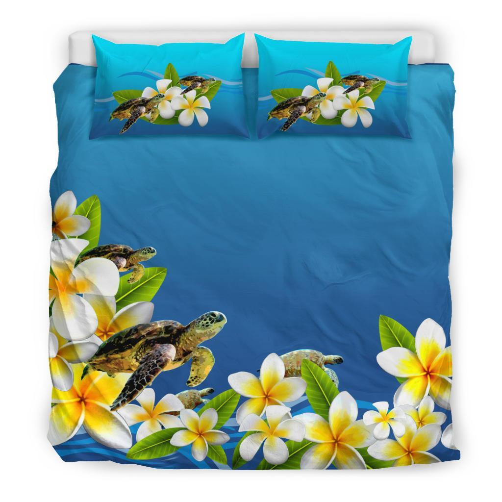 Plumeria Sea Turtle New Zealand Bedding Set - Vibe Hoodie Shop