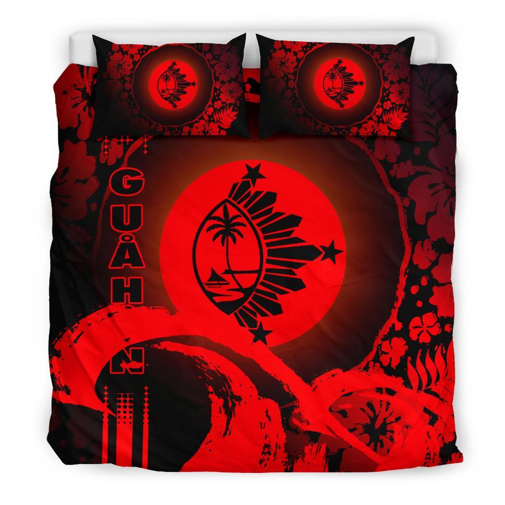 Guam Bedding Set - Hibiscus And Wave Red - Vibe Hoodie Shop