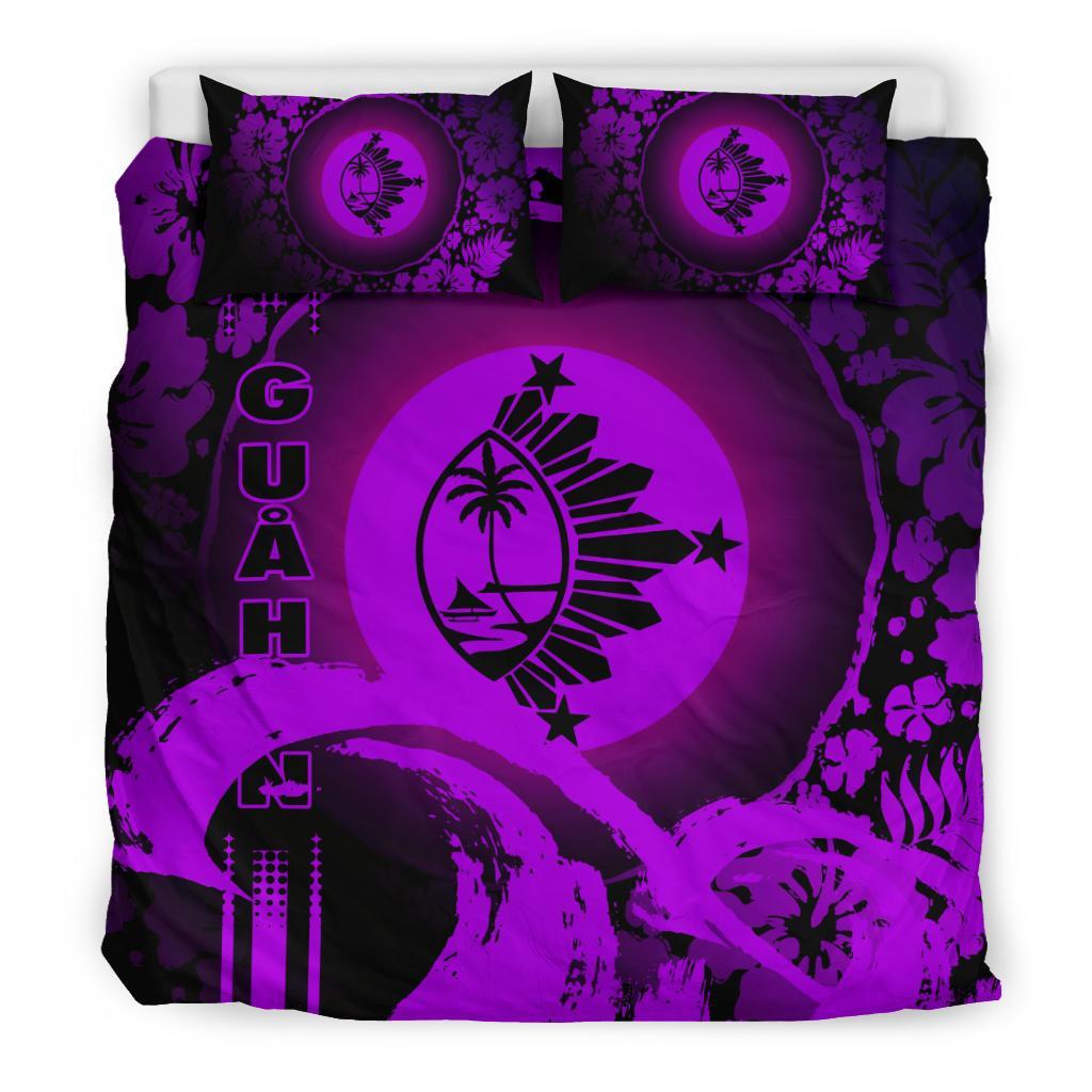 Guam Bedding Set - Hibiscus And Wave Purple - Vibe Hoodie Shop