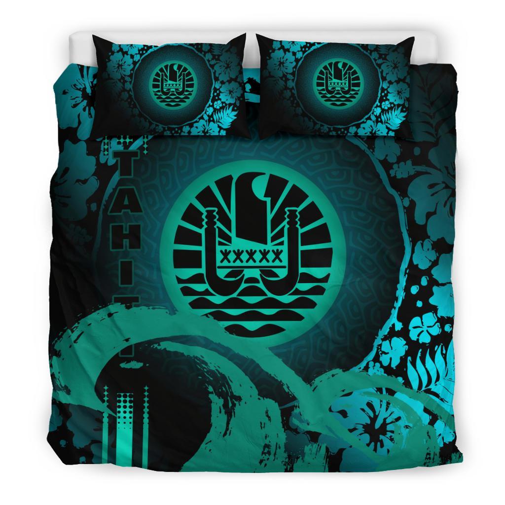 Tahiti Bedding Set - Hibiscus And Wave Light Green - Vibe Hoodie Shop