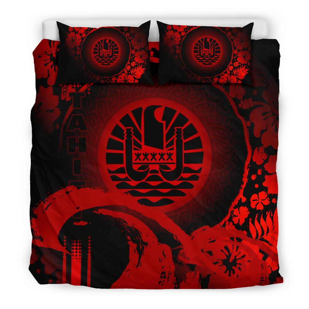 Tahiti Bedding Set - Hibiscus And Wave Red - Vibe Hoodie Shop