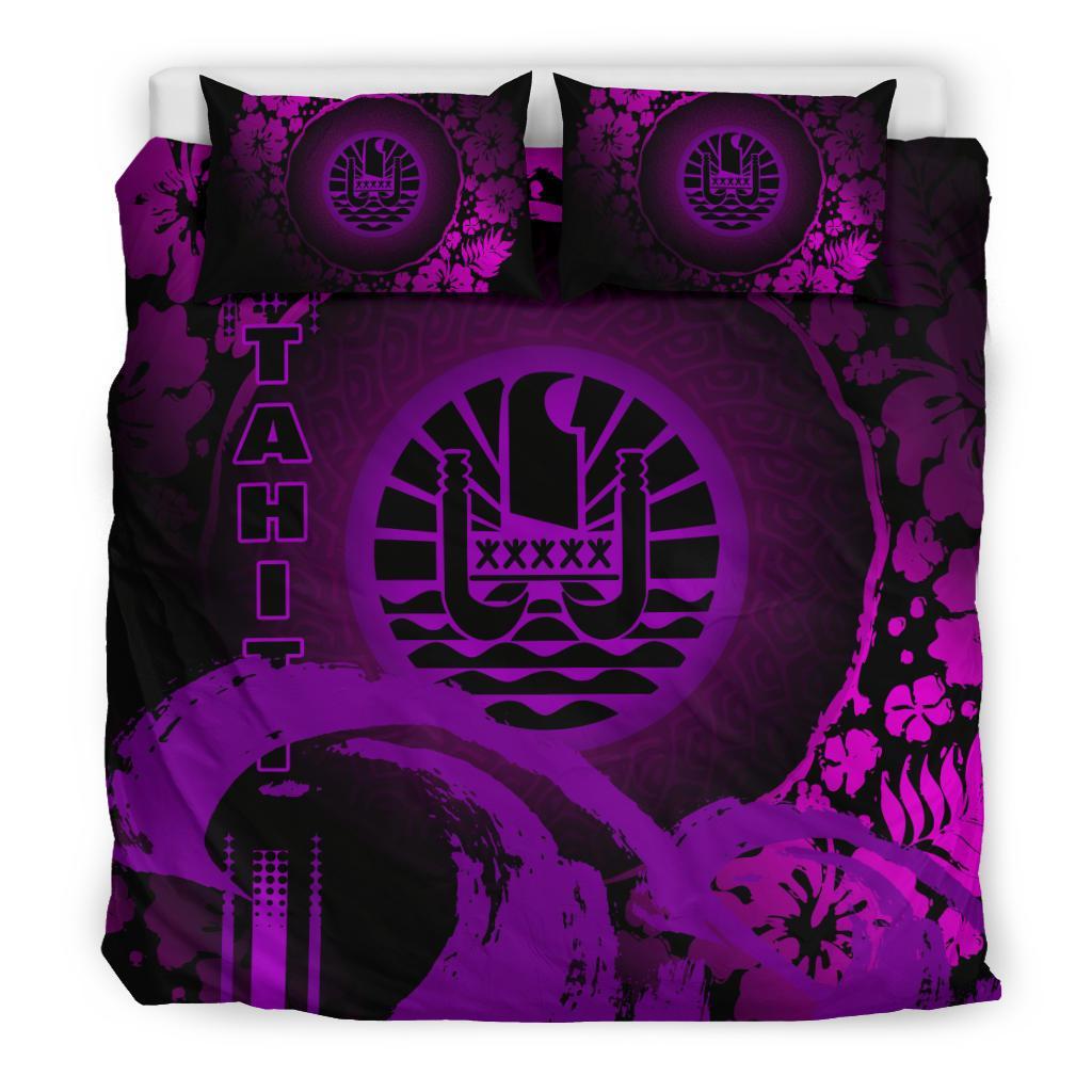 Tahiti Bedding Set - Hibiscus And Wave Purple - Vibe Hoodie Shop