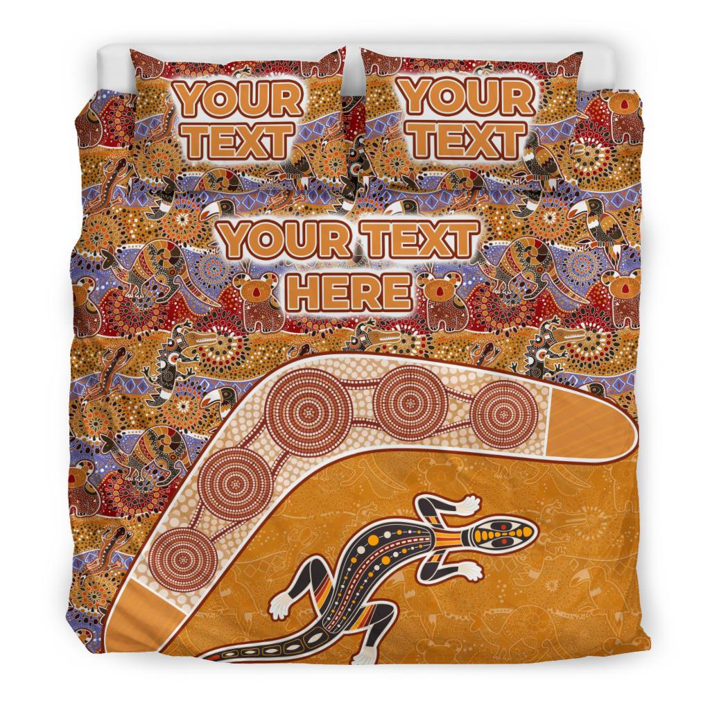 Aboriginal Bedding Sets, Lizard Patterns Boomerang Crocodile Kangaroo Custom - Vibe Hoodie Shop