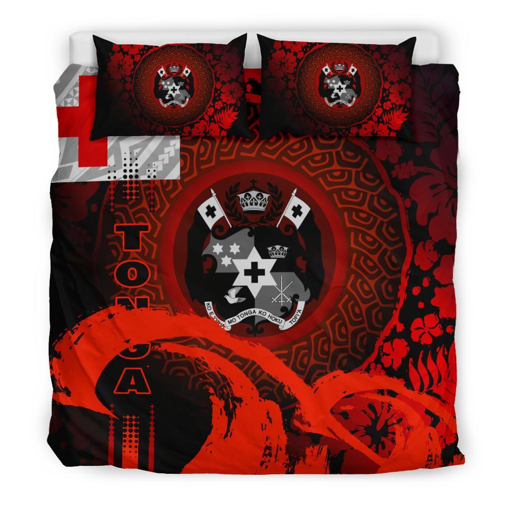 Tonga Bedding Set - Hibiscus And Wave Red - Vibe Hoodie Shop