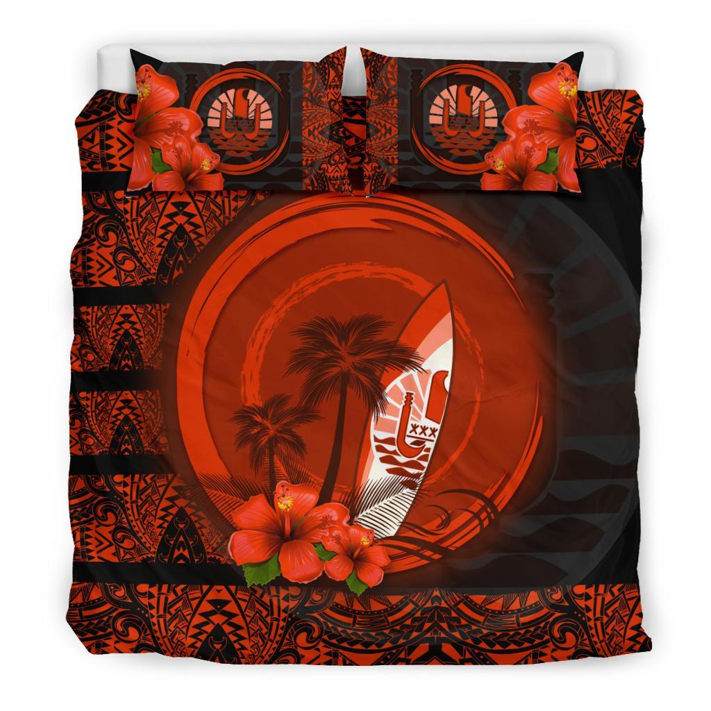 Tahiti Bedding Set Polynesian Coat Of Arms Hibiscus - Vibe Hoodie Shop