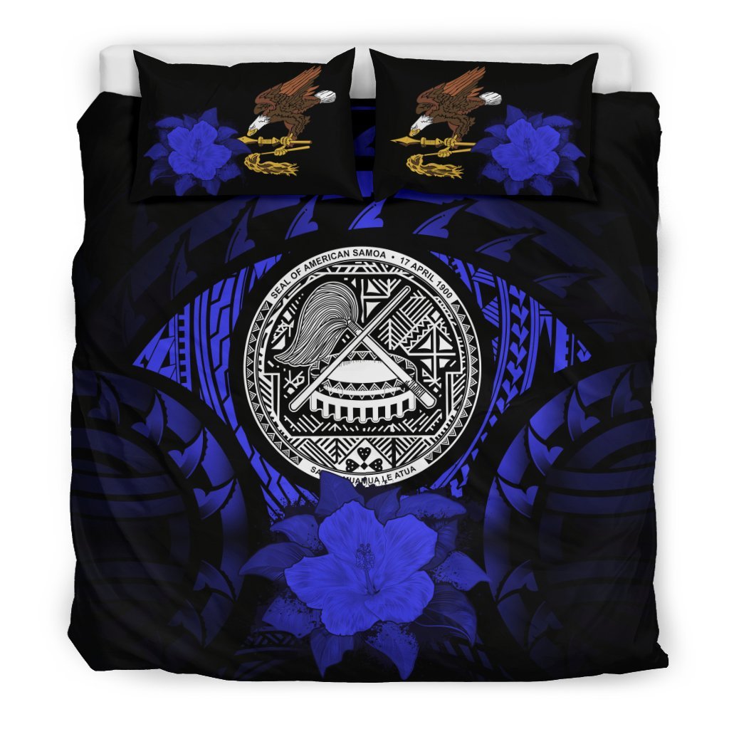 American Samoa Blue Hibiscus Bedding Set - Vibe Hoodie Shop