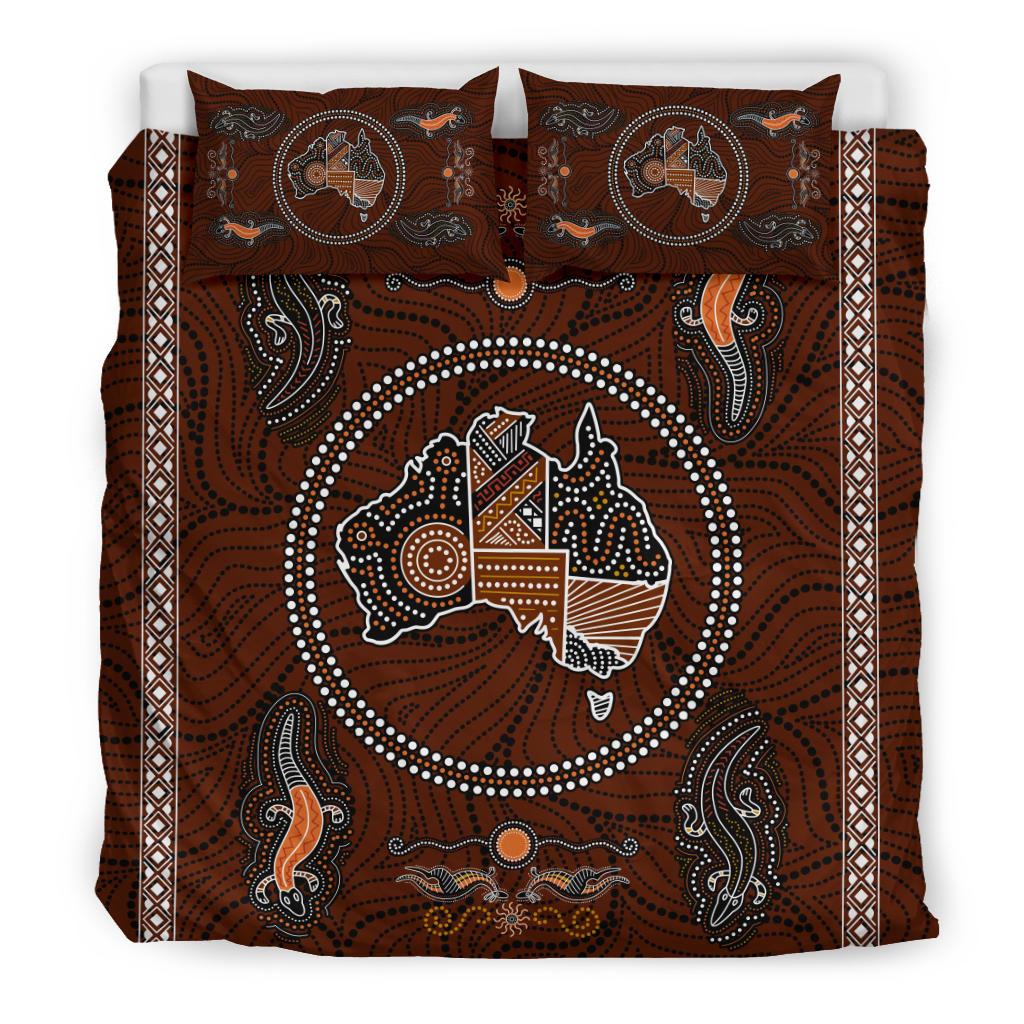 Aboriginal Bedding Sets, Australia Map Dot Painting Lizard Patterns - Vibe Hoodie Shop