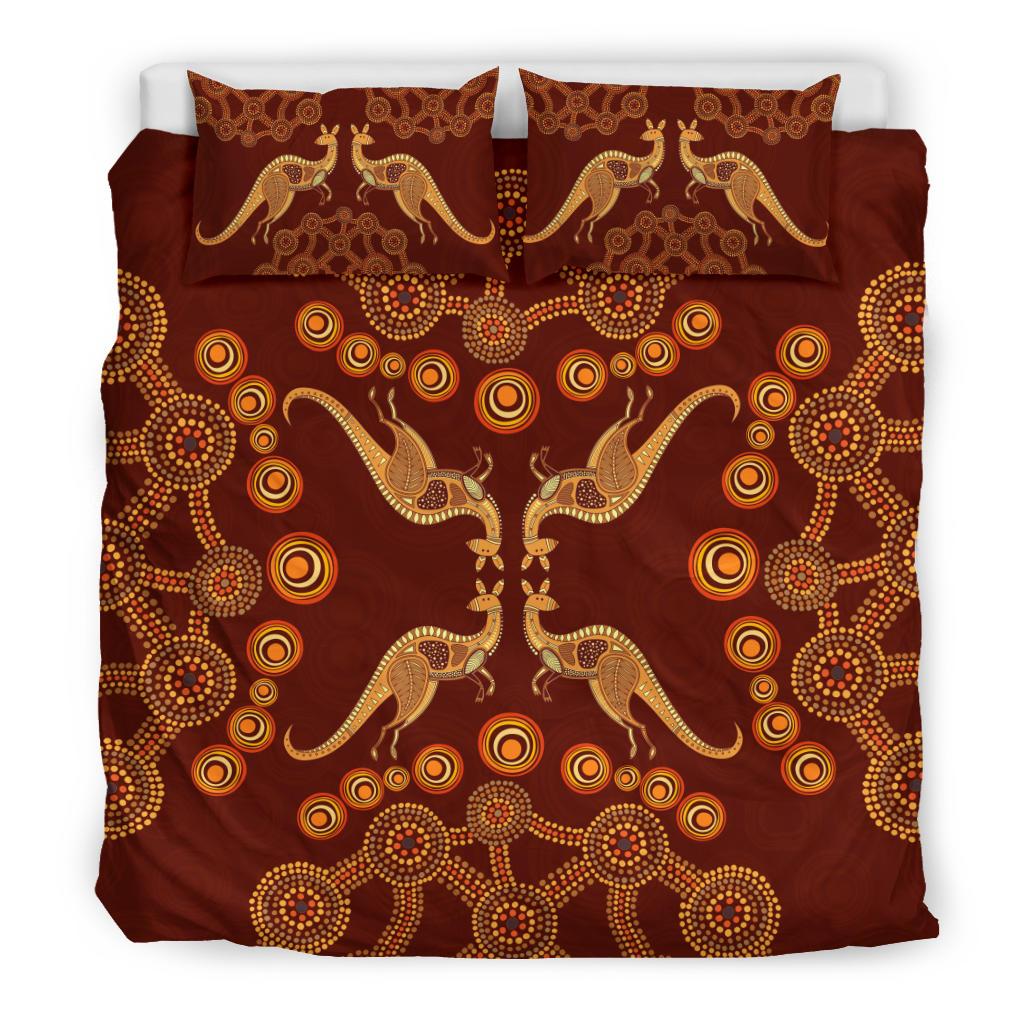 Aboriginal Bedding Sets, Kangaroo Patterns Circle Dot Painting Art - Vibe Hoodie Shop