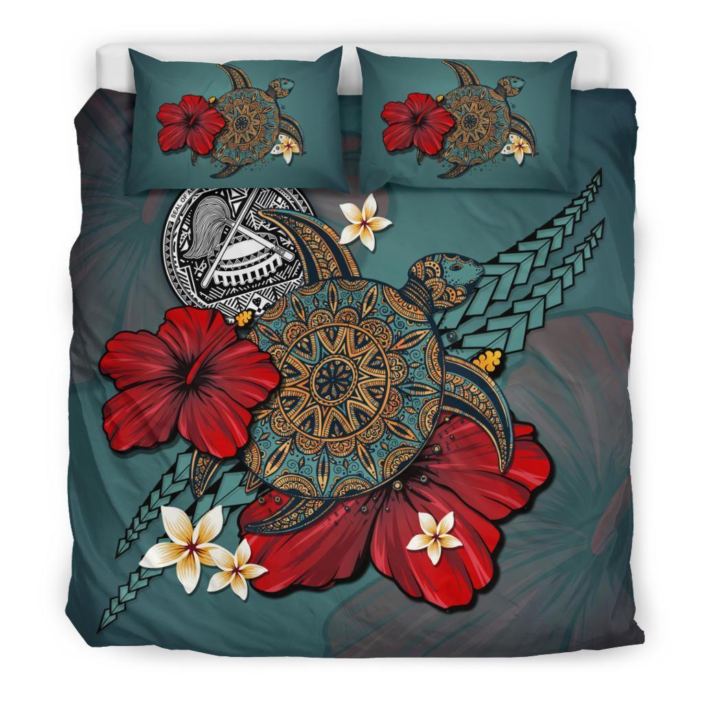 American Samoa Bedding Set - Blue Turtle Tribal - Vibe Hoodie Shop