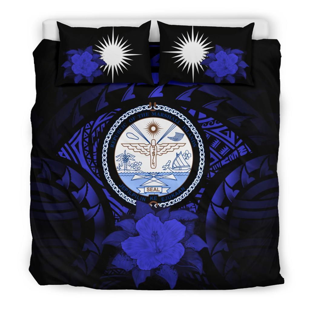 Marshall Islands Dark Blue Hibiscus Bedding Set - Vibe Hoodie Shop